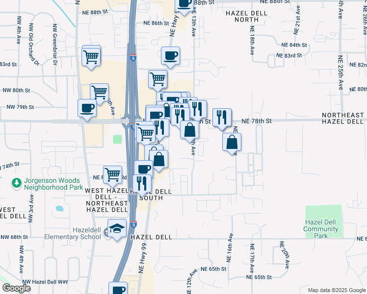 map of restaurants, bars, coffee shops, grocery stores, and more near 1208 Northeast 75th Street in Vancouver