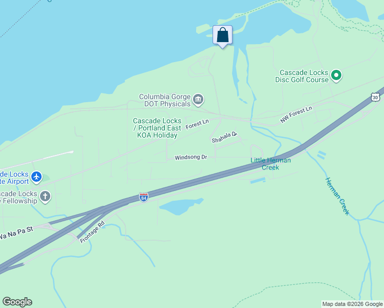 map of restaurants, bars, coffee shops, grocery stores, and more near 959 Windsong Drive in Cascade Locks