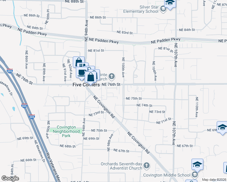 map of restaurants, bars, coffee shops, grocery stores, and more near 9736 Northeast 75th Street in Vancouver