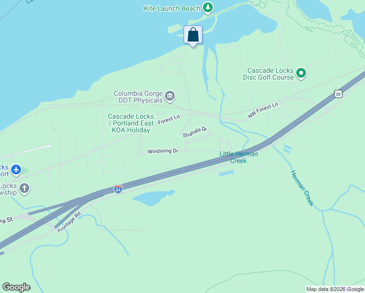 map of restaurants, bars, coffee shops, grocery stores, and more near 97 Warm Springs Drive in Cascade Locks