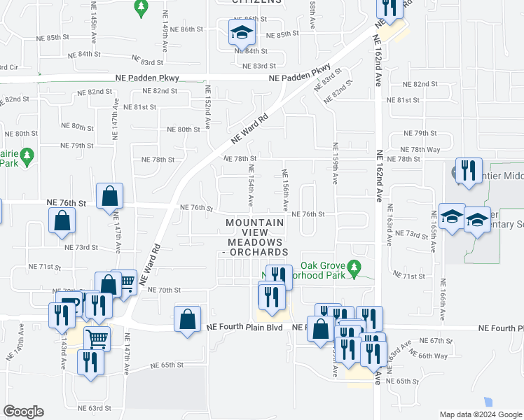 map of restaurants, bars, coffee shops, grocery stores, and more near 15408 Northeast 76th Street in Vancouver