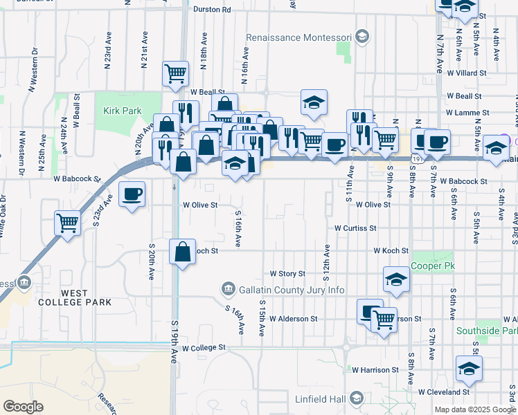 map of restaurants, bars, coffee shops, grocery stores, and more near 220 South 15th Avenue in Bozeman