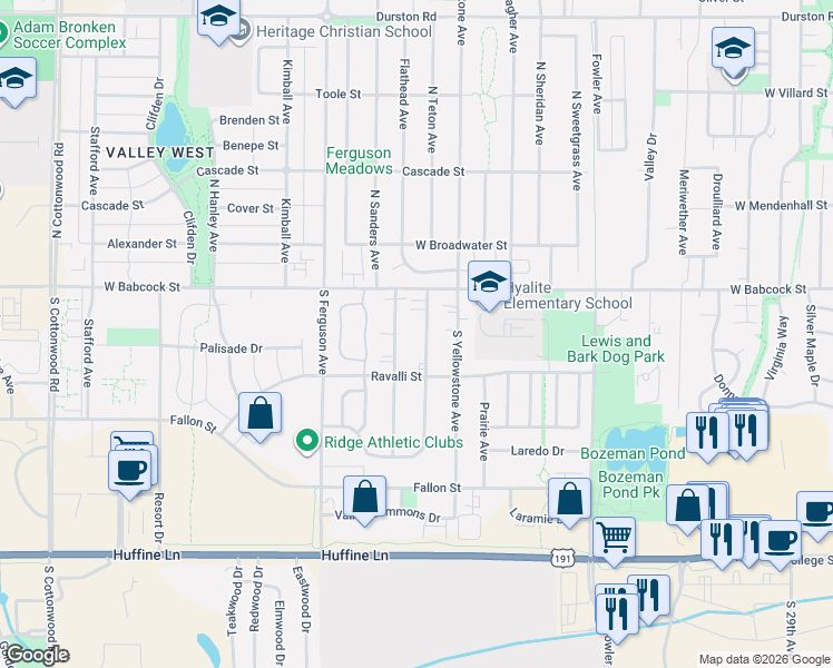 map of restaurants, bars, coffee shops, grocery stores, and more near 213 East Granite Avenue in Bozeman