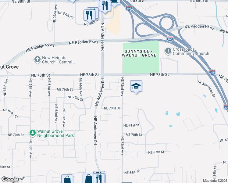 map of restaurants, bars, coffee shops, grocery stores, and more near 6913 Northeast 75th Street in Vancouver
