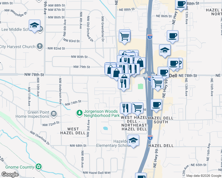 map of restaurants, bars, coffee shops, grocery stores, and more near 7501 Northwest 1st Avenue in Vancouver