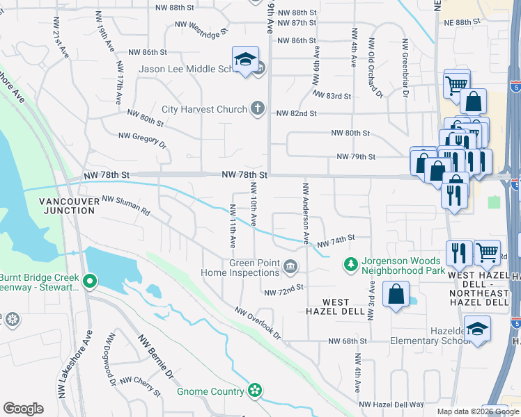 map of restaurants, bars, coffee shops, grocery stores, and more near 7415 Northwest 10th Avenue in Vancouver
