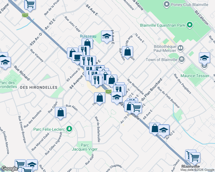 map of restaurants, bars, coffee shops, grocery stores, and more near 1070 Boulevard Curé-Labelle in Blainville