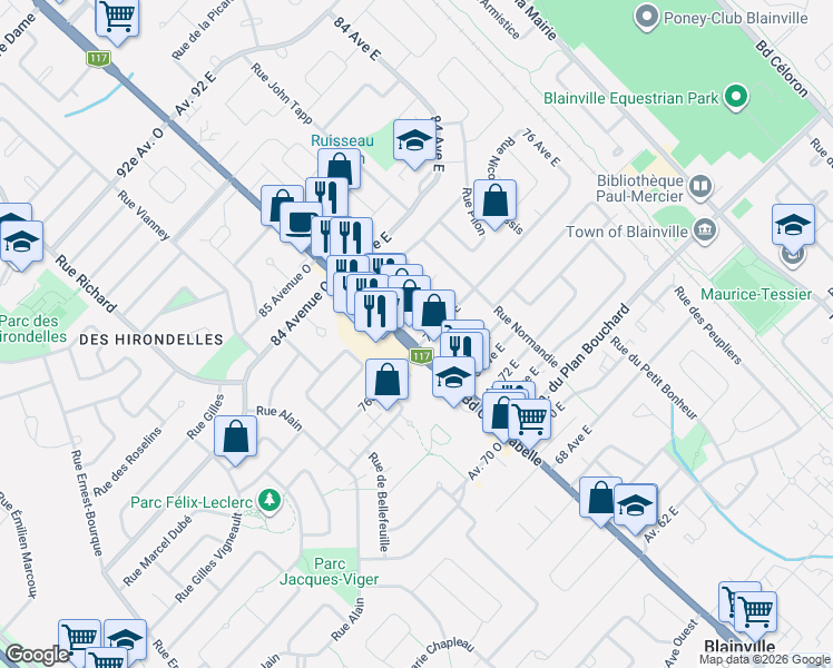 map of restaurants, bars, coffee shops, grocery stores, and more near 1070 Boulevard Curé-Labelle in Blainville