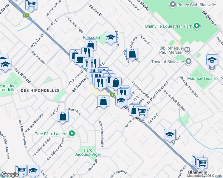 map of restaurants, bars, coffee shops, grocery stores, and more near 1070 Boulevard Curé-Labelle in Blainville