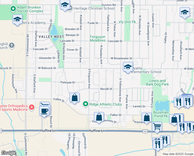 map of restaurants, bars, coffee shops, grocery stores, and more near 35 4050 West Babcock Street in Bozeman