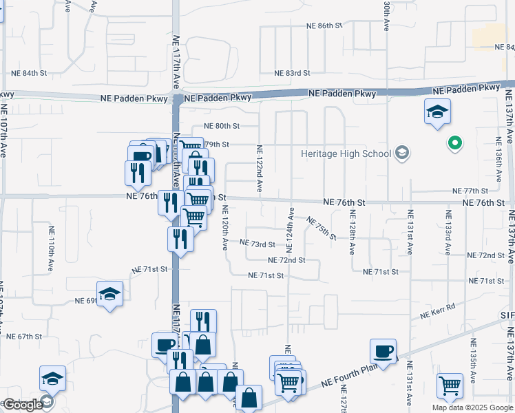 map of restaurants, bars, coffee shops, grocery stores, and more near 7609 Northeast 122nd Avenue in Vancouver
