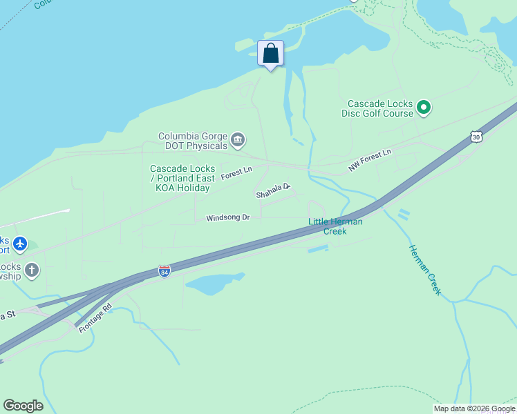 map of restaurants, bars, coffee shops, grocery stores, and more near 91 Warm Springs Drive in Cascade Locks