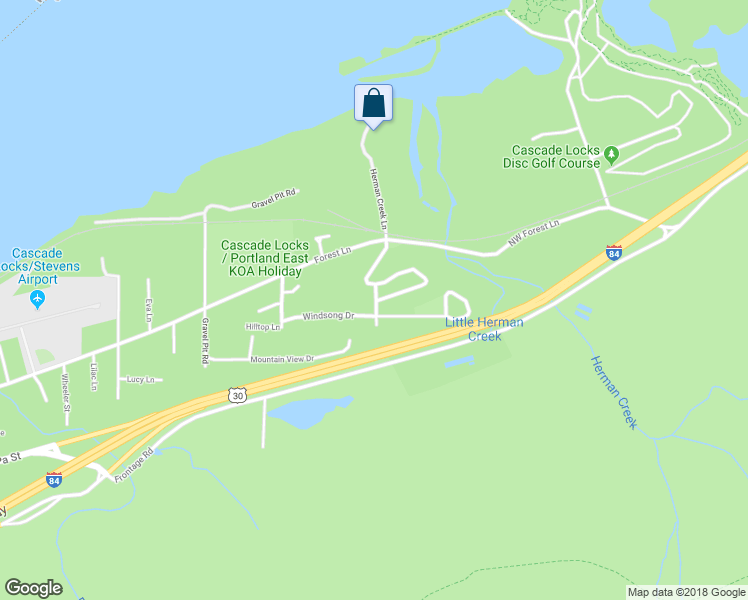 map of restaurants, bars, coffee shops, grocery stores, and more near 85 Warm Springs Drive in Cascade Locks