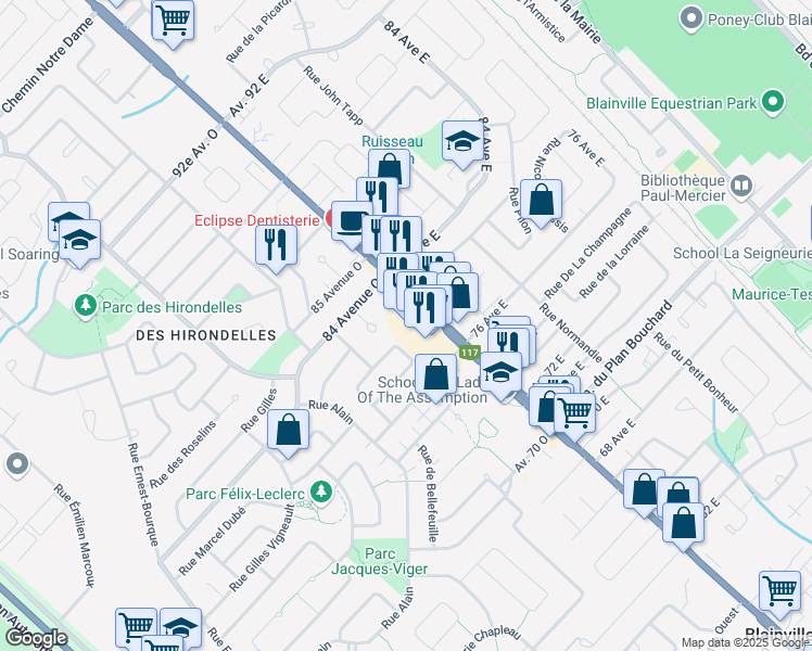 map of restaurants, bars, coffee shops, grocery stores, and more near 1099 Boulevard Curé-Labelle in Blainville