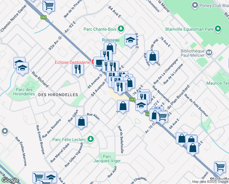 map of restaurants, bars, coffee shops, grocery stores, and more near 1099 Boulevard du Curé-Labelle in Blainville