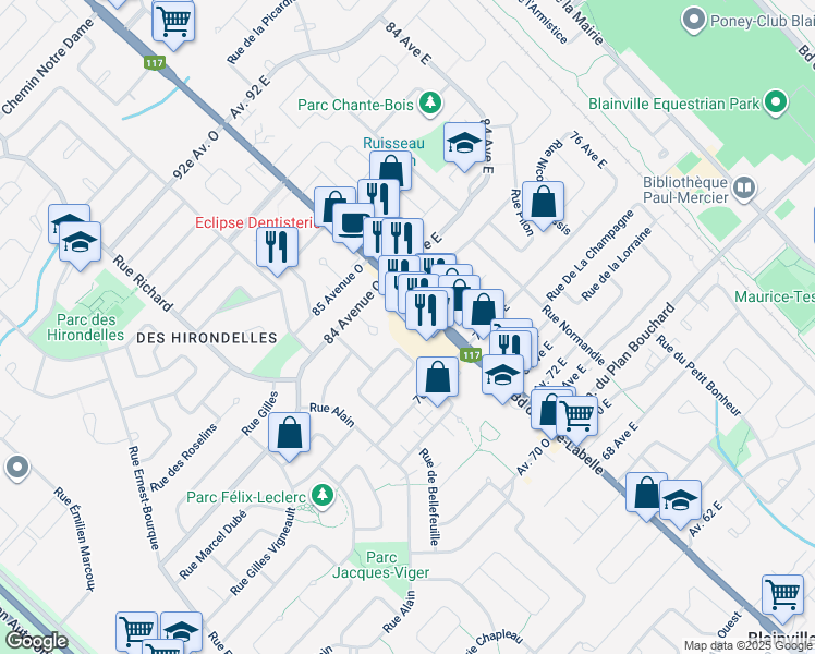 map of restaurants, bars, coffee shops, grocery stores, and more near 1099 Boulevard du Curé-Labelle in Blainville