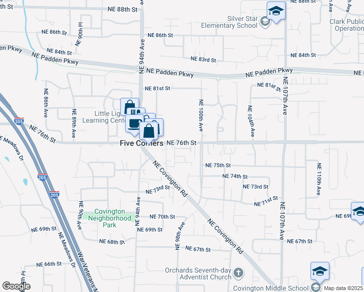 map of restaurants, bars, coffee shops, grocery stores, and more near 9800 Northeast 76th Street in Vancouver