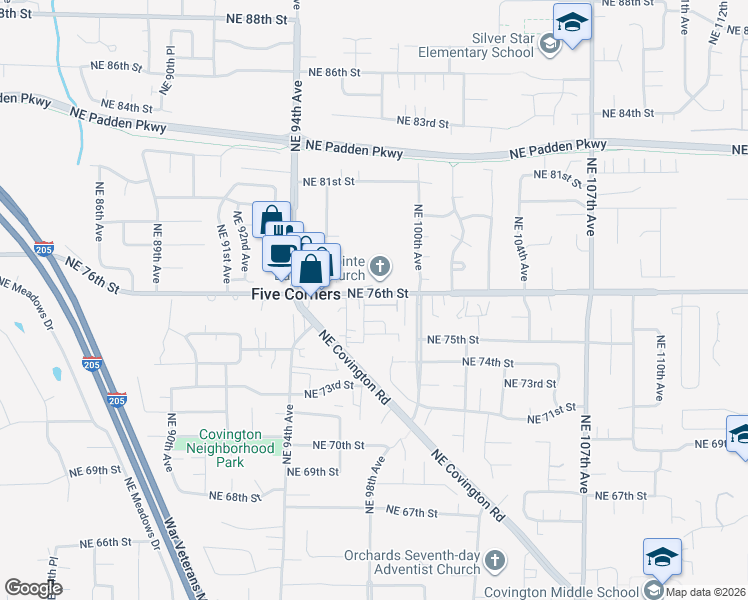 map of restaurants, bars, coffee shops, grocery stores, and more near 9706 Northeast 76th Street in Vancouver