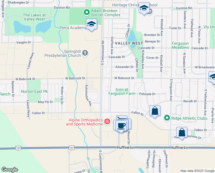 map of restaurants, bars, coffee shops, grocery stores, and more near 96 South Cottonwood Road in Bozeman