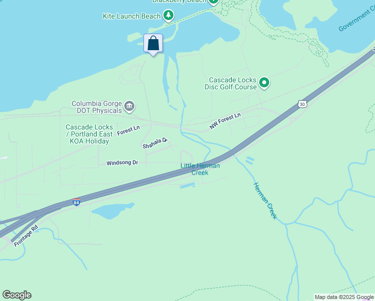 map of restaurants, bars, coffee shops, grocery stores, and more near 1252 Windsong Drive in Cascade Locks