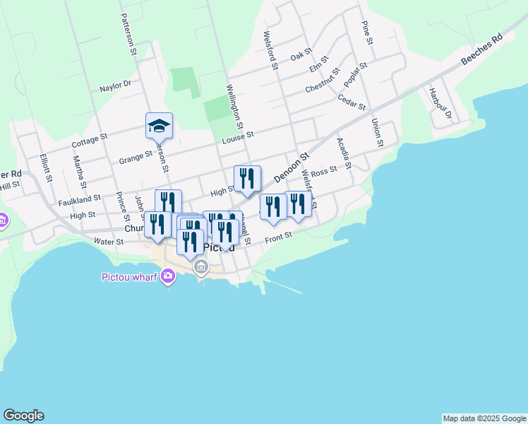 map of restaurants, bars, coffee shops, grocery stores, and more near 8 Wellington Street in Pictou