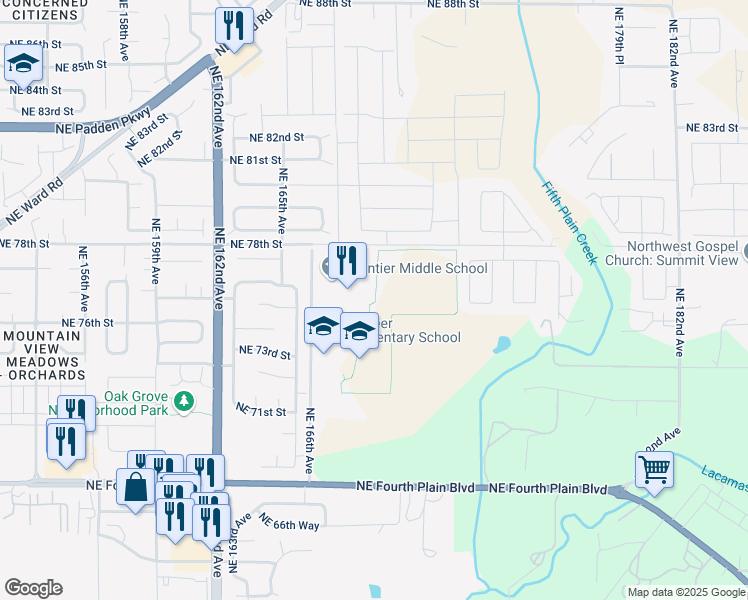 map of restaurants, bars, coffee shops, grocery stores, and more near 7212 Northeast 166th Avenue in Vancouver