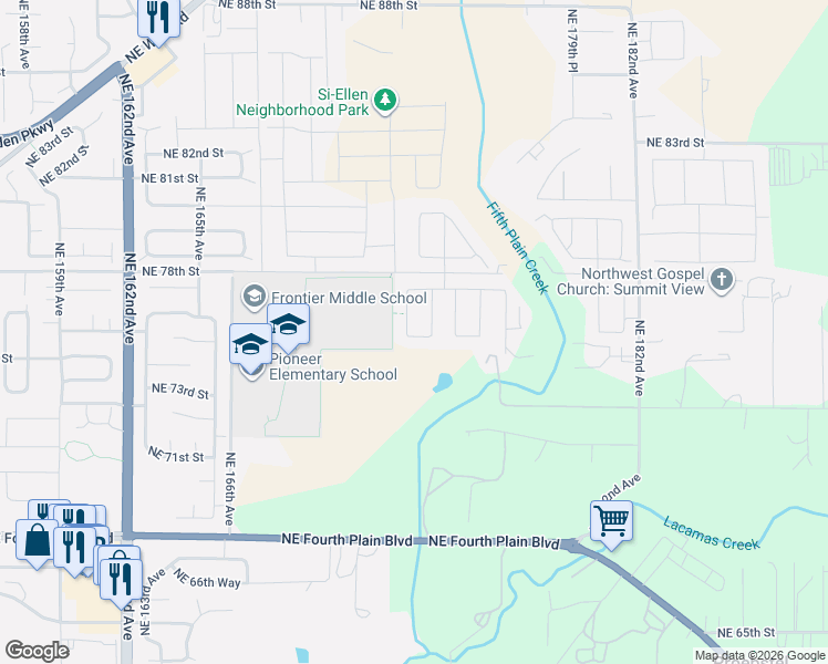 map of restaurants, bars, coffee shops, grocery stores, and more near 7605 Northeast 172nd Avenue in Vancouver