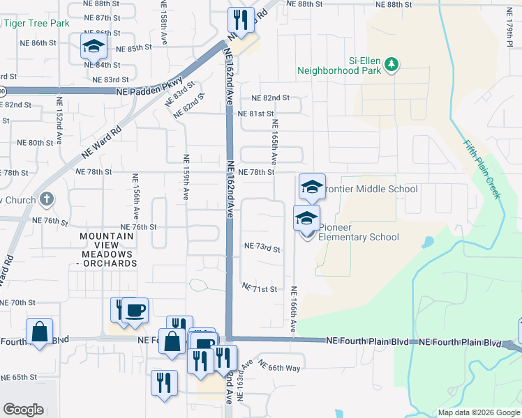 map of restaurants, bars, coffee shops, grocery stores, and more near 16319 Northeast 76th Way in Vancouver