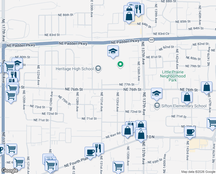 map of restaurants, bars, coffee shops, grocery stores, and more near 13208 Northeast 76th Way in Vancouver