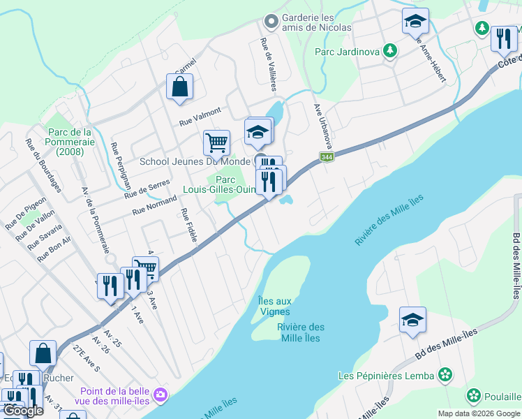 map of restaurants, bars, coffee shops, grocery stores, and more near 290 Avenue 8ème in Terrebonne