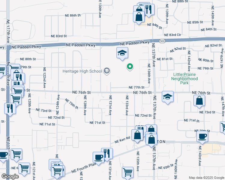 map of restaurants, bars, coffee shops, grocery stores, and more near 9801 Northeast 76th Way in Vancouver