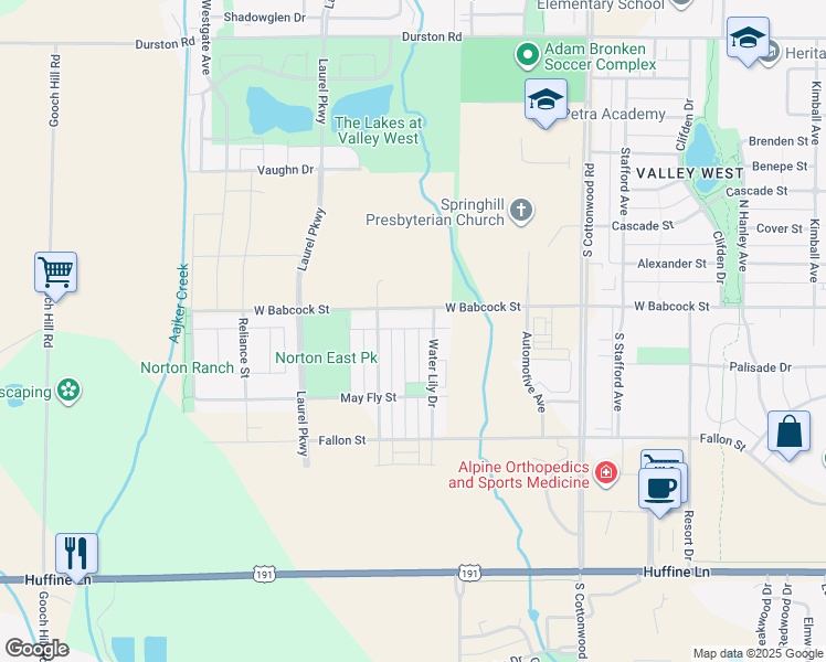 map of restaurants, bars, coffee shops, grocery stores, and more near 104 Stone Fly Drive in Bozeman