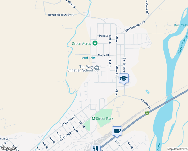 map of restaurants, bars, coffee shops, grocery stores, and more near 305 Maple Street in Livingston