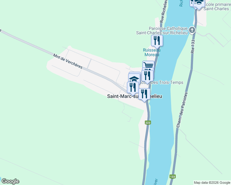 map of restaurants, bars, coffee shops, grocery stores, and more near 132 Rue Jeannotte in Saint-Marc-sur-Richelieu