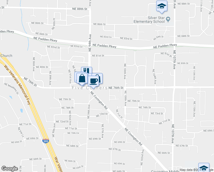 map of restaurants, bars, coffee shops, grocery stores, and more near 9610 Northeast 76th Street in Vancouver