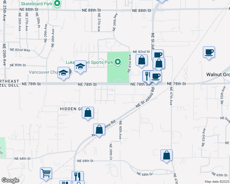 map of restaurants, bars, coffee shops, grocery stores, and more near 3813 Northeast 78th Street in Vancouver