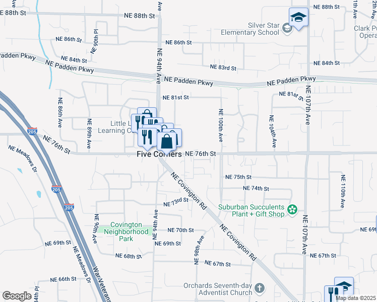 map of restaurants, bars, coffee shops, grocery stores, and more near 9700 Northeast 76th Street in Vancouver