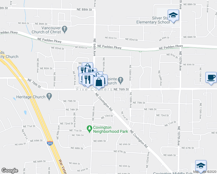 map of restaurants, bars, coffee shops, grocery stores, and more near 9610 Northeast 76th Street in Vancouver
