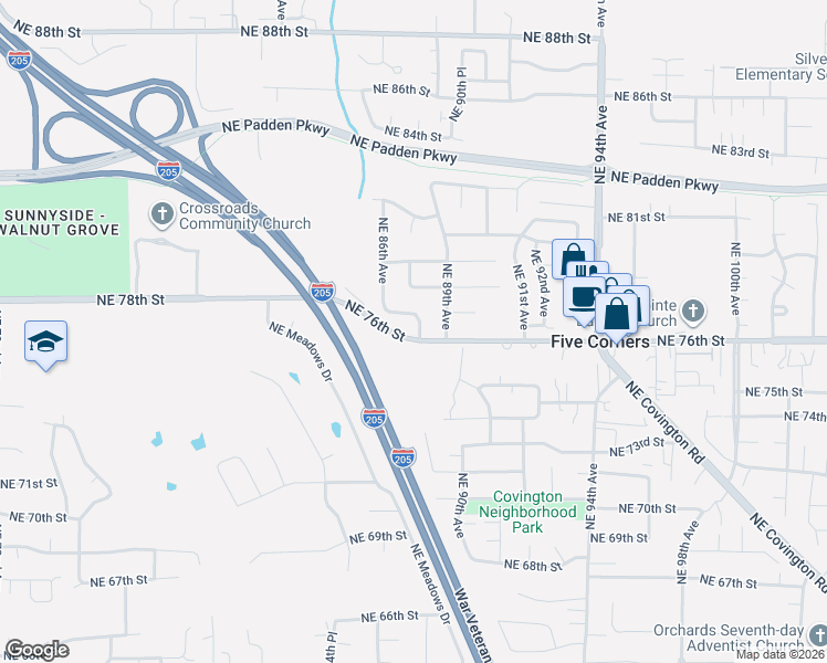 map of restaurants, bars, coffee shops, grocery stores, and more near 7608 Northeast 88th Avenue in Vancouver