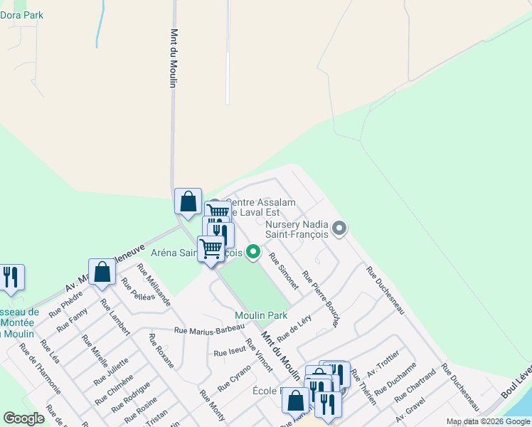 map of restaurants, bars, coffee shops, grocery stores, and more near 8522 Place Chartier in Laval