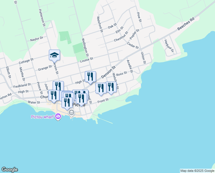 map of restaurants, bars, coffee shops, grocery stores, and more near 120 Saint Andrews Street in Pictou