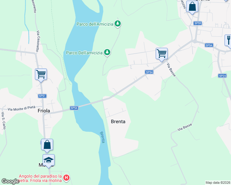 map of restaurants, bars, coffee shops, grocery stores, and more near 60 Viale Brenta in Provincia di Vicenza