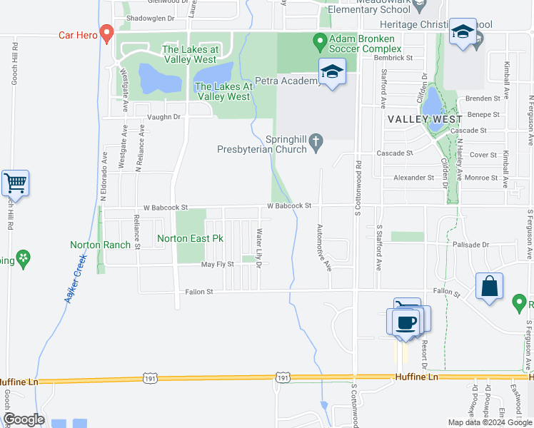 map of restaurants, bars, coffee shops, grocery stores, and more near 48 Water Lily Drive in Bozeman