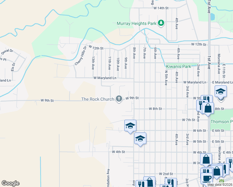 map of restaurants, bars, coffee shops, grocery stores, and more near 908 10th Avenue in Laurel