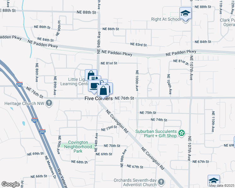 map of restaurants, bars, coffee shops, grocery stores, and more near 9700 Northeast 76th Street in Vancouver