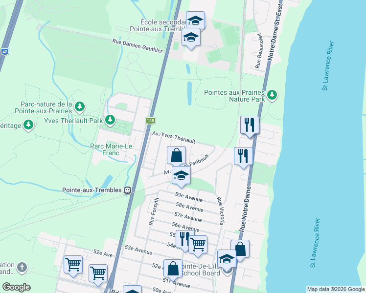 map of restaurants, bars, coffee shops, grocery stores, and more near 14674 Rue Joseph-Mermet in Montréal