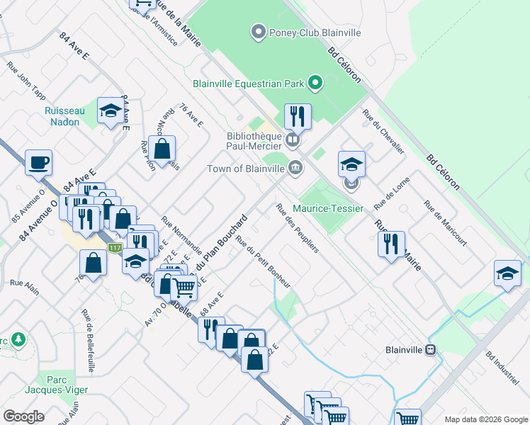 map of restaurants, bars, coffee shops, grocery stores, and more near 99 Rue des Peupliers in Blainville