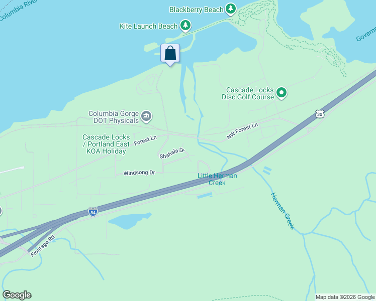 map of restaurants, bars, coffee shops, grocery stores, and more near 90 Shahala Drive in Cascade Locks