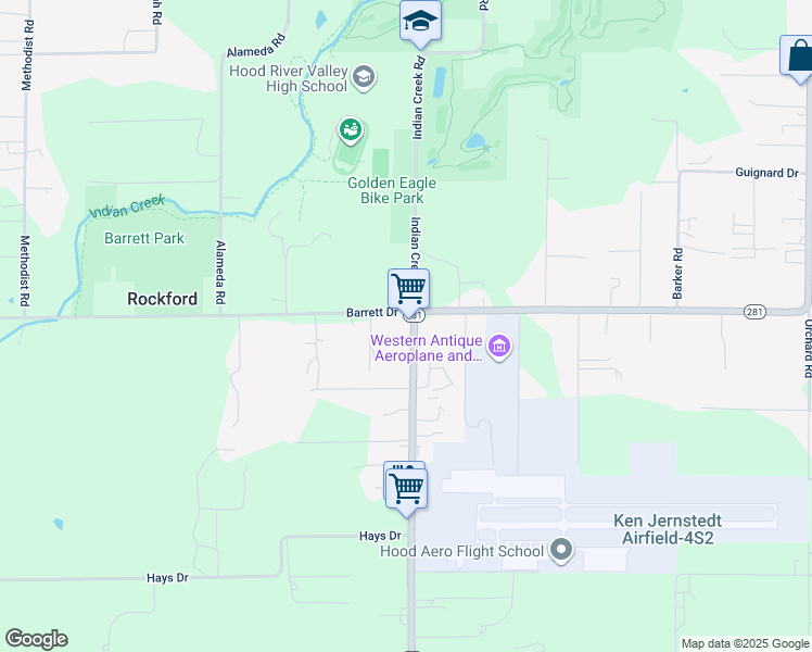 map of restaurants, bars, coffee shops, grocery stores, and more near 1650 Tucker Road in Hood River