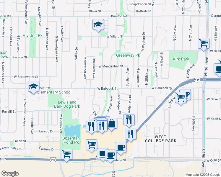 map of restaurants, bars, coffee shops, grocery stores, and more near in Bozeman